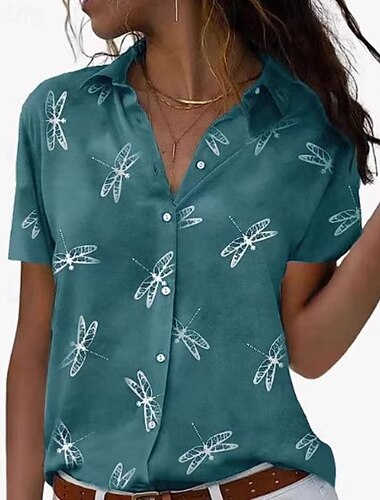  Damen Hemd Bluse Blume Modern Lässig Kurzarm Hemdkragen Normale Oberteile Täglich Ferien Knöpfe Druck Rosa Blau Grün Grau Herbst