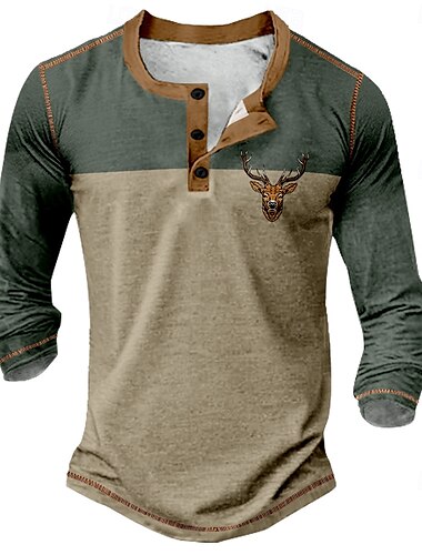  Pánské Grafika Zvířecí Tričko Henley Trička Dlouhý rukáv Vinobraní Módní Designové Venkovní Ležérní Denní Jaro & podzim Celý rok Vojenská zelená Tmavěhnědá Námořnická modř Henley Tričko Henley