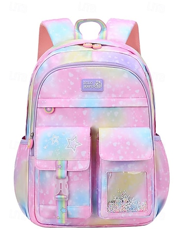  Zaino impermeabile per bambini con galassia arcobaleno – zaino scolastico di grande capacità con molteplici tasche per ragazze, zaino leggero per la scuola elementare e media