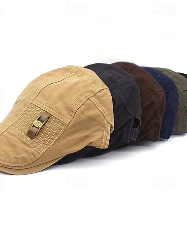  Boina vintage de algodón, elegante tela no elástica, gorra de pico de pato británica tejida en color sólido para primavera y otoño.