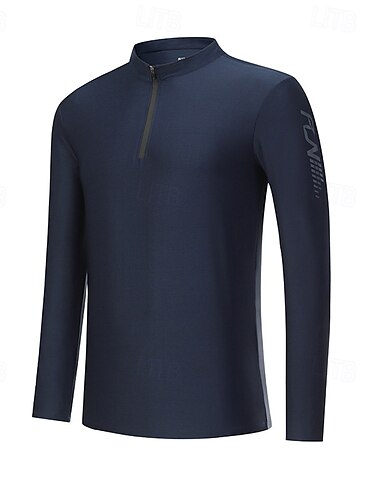 Herre Performance skjorte Sport-T-skjorte Langermet Høy krage Topper Utendørs Hurtigtørkende Svettereduserende luktdempende Pustende Polyester Blå Grønn Mørkeblå Fisking Tennis Løp