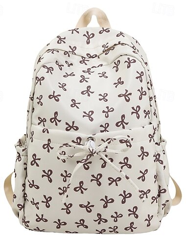  Mochila de estilo coreano para niñas con estampado de lazo: bonita mochila escolar de lona para estudiantes adolescentes, estudiantes de secundaria y preparatoria.