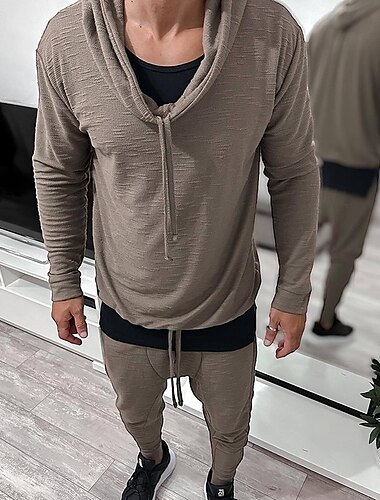  Herren Kapuzensweatshirt Trainingsanzug Kapuzenpullover Set Schwarz Weiß Blau Khaki Mit Kapuze Einfach Kordelzug Sport & Outdoor Täglich Ferien Polyester Streetwear Basic Lässig Frühling Herbst