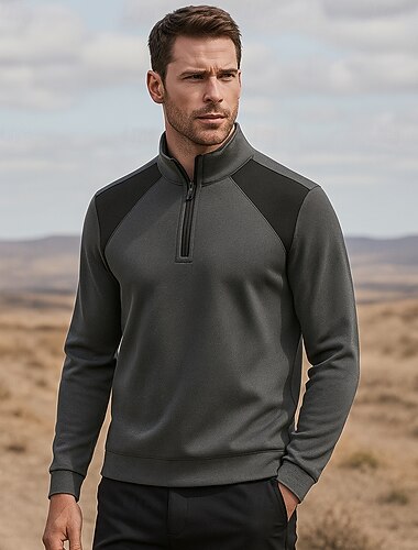  Per uomo Felpa Manica Lunga Collo Alto Primavera Autunno Inverno Quotidiano Elegante casual Patchwork Cerniera All'aperto Vacanza Casa Nero Grigio chiaro Verde Maglietta Top per Uomo