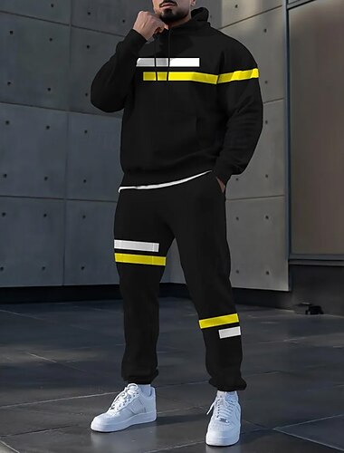  Homme Rayures horizontales 2 pièces Ensembles de sweat-shirts 3D Survêtement Sweat à Capuche manche longue Pantalon long À capuche Sportif Décontracté Quotidien Athleisure Impression 3D Printemps