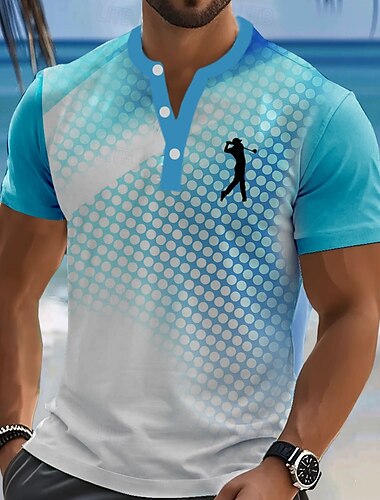  Homens Geométrica Camiseta Camisa Henley Manga Curta Designer Retro Vintage Casual Desportos e Ar livre Rua Casual Verão Primavera Azul Céu Verde Azul Marinha Henley Camiseta Henley