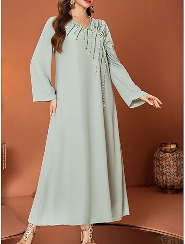  A-Linie Brautmutterkleid elegantes V-Ausschnitt bodenlang Chiffon langärmlig mit Kristallen