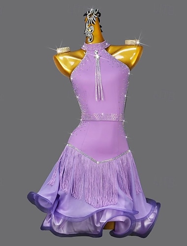  Danse salsa latine Robe Cristal / Strass Gland Couleur unie Femmes Performance Soirée Sans manches Nylon