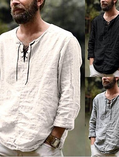  Μεσαίωνα Αναγέννησης 17ος αιώνας Μεσαίου Μήκους Μπλούζα / Πουκάμισο Στολές Ηρώων Ιππότης Βίκινγκ Ξωτικό Κορδόνι Μονόχρωμο Φανταχτερή Φόρεμα Ανδρικά Πειρατής Απόκριες Μασκάρεμα