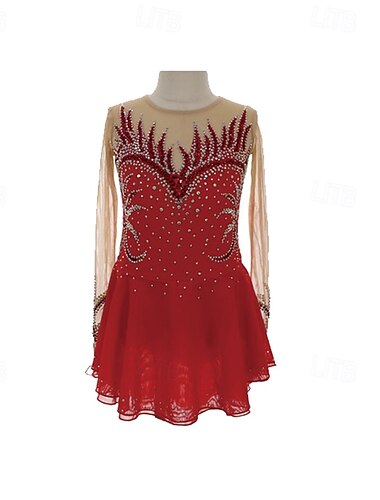  Vestidos para Patinação Artística Mulheres Para Meninas Patinação no Gelo Vestidos Patchwork Thumbhole Com Transparência Elastano Com Stretch Treino Ensaio / Prática Profissional Roupa para Patinação