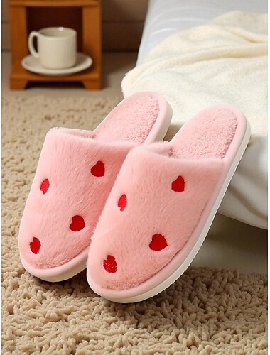  Femmes Chaussons Chaussons Moelleux Pantoufles d'intérieur Chaussons chauds Maison Saint-Valentin Quotidien Forme de Coeur Doublure Polaire Talon plat Bout Rond Peluches Occasionnel Confort Fausse