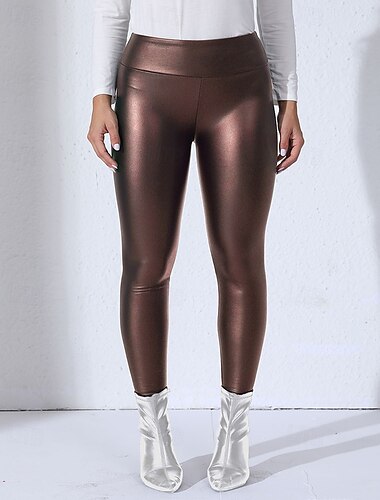  Dame Capri-tights Leggings i kunstskinn Varm Høy Midje Treningsstudio Treningsklær Pilates Bunner Svart kaffe sport Sportsklær Tett passform
