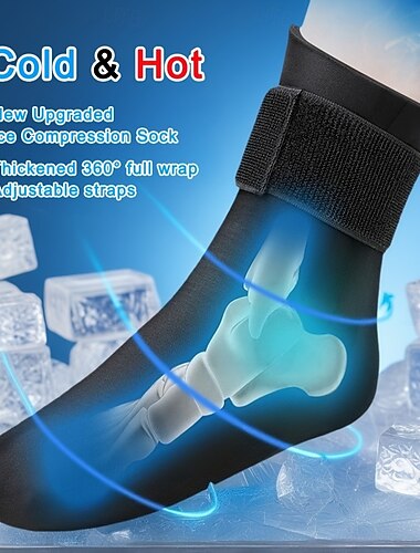  1 pezzo freddo&amp;Calzino a compressione con ghiaccio caldo - copertura completa del piede, ispessito, avvolgente a 360° con cinturini regolabili, impacco di ghiaccio in gel riutilizzabile per