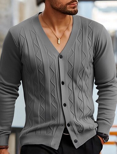  Herr Cardigan Tröja Kofta Cropped cardigan tröja Beskuren tröja Ribbad Kabel Sticka Beskuren Stickat Grundläggande Enfärgad / vanlig färg V-hals Dagliga kläder Familjesammankomst Kläder Höst Vinter