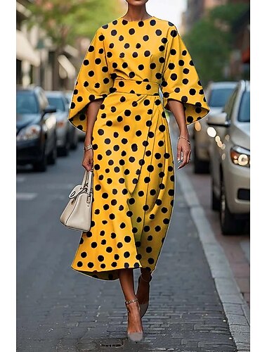  Per donna Abito Lungo Maxi Abito Vestito a ruota Abito Estivo Elegante Manica a pipistrello Quotidiano Vestibilità regolare Floreale Geometrico Manica 3/4 Girocollo Nero Giallo Rosa Estate Primavera
