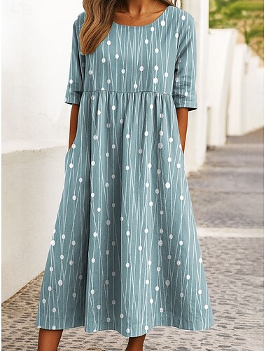  Per donna Abito Midi Abito a Maglia Vestito Casual Abito a trapezio Abito Estivo Vacanza Casual Ferie Vestibilità regolare Grafico Geometrico A Pois Manica Corta Girocollo Blu Viola Verde Beige