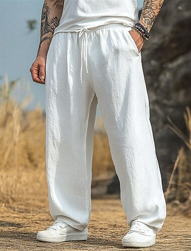  Per uomo Pantaloni di Lino Pantaloni Pantaloni Estivi Pantaloni Larghi Pantaloni da Spiaggia Coulisse Elastico in vita Gamba Dritta Semplice Comodità Traspirante Lunghezza intera Casa Yoga Ferie