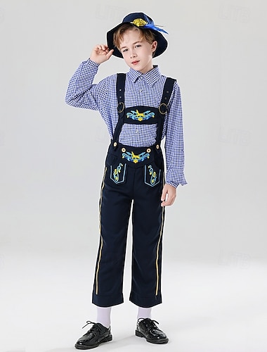  Oktoberfest Lederhosen Camicia Bavarese Tedesco Monaco di Baviera Prati Ragazzi Carnevale Feste Festa della birra Panno in stile tradizionale