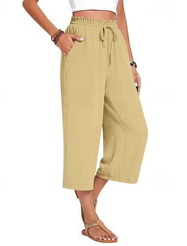  Per donna Gamba larga Pantaloni capri Pantaloni Eleganti Streetwear Casual Lunghezza al polpaccio Naturale Semplice Tasca Design con Coulisse Elastica Morbido All'aperto Vacanza Quotidiano Grigio