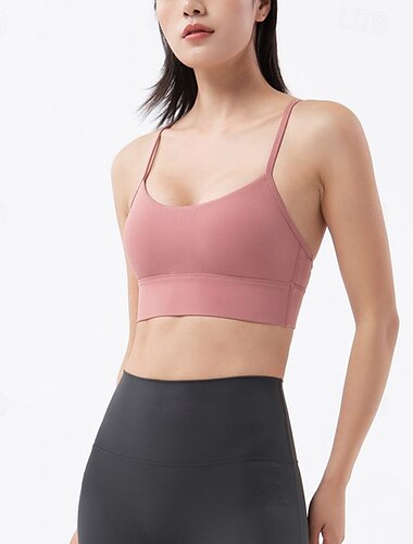  Mulheres Sutiã de ioga Sutiã Nadador Roupa-Interior Sustentação Média Sem Fio Acolchoado Cor Sólida / Simples Esporte Roupas Esportivas Rosa Claro Preto Pilates Corrida Ioga