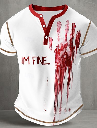  Per uomo Halloween Divertente Macchie di sangue Maglia Henley Maglietta Manica Corta Vintage Moda Designer All'aperto Casuale Quotidiano Primavera & Autunno Tutte le stagioni Nero Bianco Henley