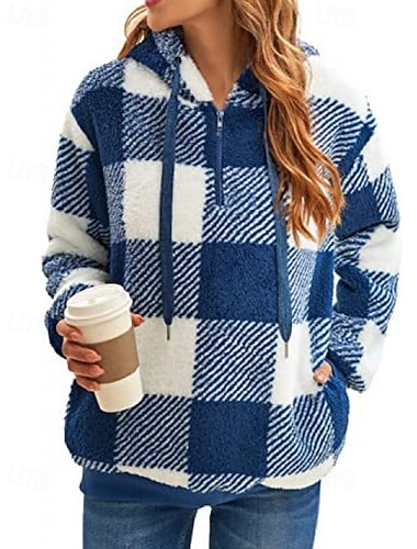  Damskie Kratka Bieganie na górze Bluza z kapturem z polaru Jesień / Zima Quarter Zip Długi rękaw Athleisure Ochrona przed słońcem Odporność na wiatr Siłownia Bieganie Na zewnątrz Zdatność Niebieski