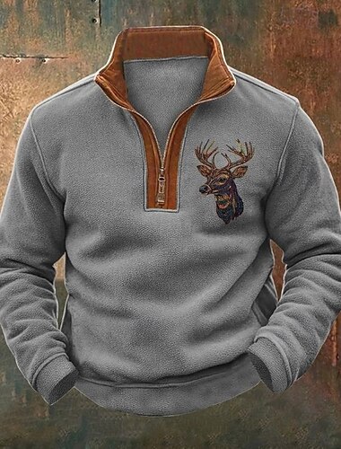  Herr Tröja Kvartströja med dragkedja Svart Grå Halv dragkedja Färgblock Ren Halv dragkedja Mönster Sport & Utomhus Dagligen Helgdag Vintage Streetwear Ledigt Höst vinter Kläder Pull Tröjor