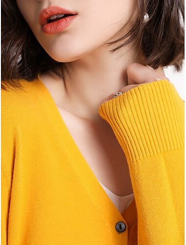  Mujer Pulóveres Cárdigan Elegante Moda Ropa de calle Color puro Escote en Pico Bolsillo De Punto Manga Larga Tops regulares Tejer Exterior Diario Fin de semana Negro Blanco Otoño Invierno