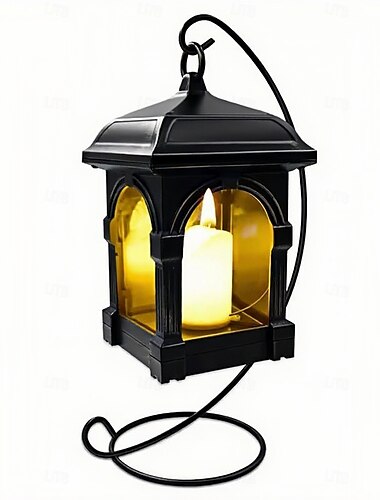  LED-zonnelantaarn voor buiten, 1 stuk hangende zonnelampen, waterdicht, warm wit kaarslicht met standaard voor patio, binnenplaats, tuindecoratie
