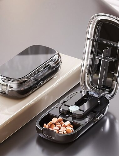  Φορητός κόφτης χαπιών για ταξίδια, ακριβής διαχωριστής χαπιών για κοπή 1/2 ή 1/4, συμπαγής θήκη χαπιών με λεπίδα για ακριβή διαχωρισμό και αποθήκευση χαπιών