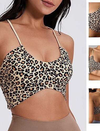  Per donna Reggiseni sportivi con spalline Intimo / Maglia Intima Basso supporto Traspirante Senza fili Imbottito Leopardo Sport Abbigliamento sportivo Nero Verde Palestra Fitness Yoga