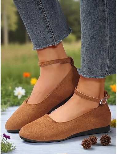  sapatilhas femininas pretas de camurça sintética com tira no tornozelo – sapatilhas de balé casuais e elegantes para o escritório, passeios diários e looks de outono