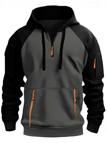  Men's Hoodie Quarter Zip Hoodie Black Camel Dark Gray Hooded Color Block Patchwork Pocket Quarter Zip Sports & Outdoor Daily Holiday Polyester Streetwear Basic Casual Spring Autumn / Fall Clothing