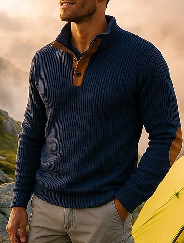  Herre Afslappet sweatshirt Langærmet Henley krave Toppe Udendørs Varm Vinter Polyester Sort Hvid militærgrøn Tennis Golf Løb