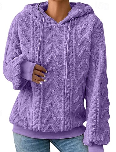  Dames Trui met capuchon Sweatshirt Hoodies Effen Casual Lange mouw Capuchon Normale tops Straat Feestdagen Uitgaan Rood Paars Khaki Herfst Winter