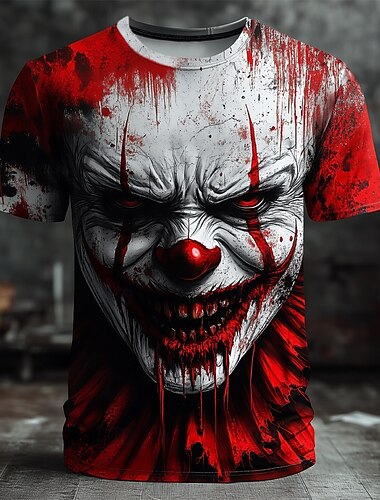  Halloween Pánské 3D Klaun Tričko Krátký rukáv tričko 3D tisk Tričkový Košile Přehnaný Designové Horor Párty ulice Ležérní Rubínově červená Černá & Šedá Šedá Léto Jaro Celý rok Oblečení S M L XL XXL