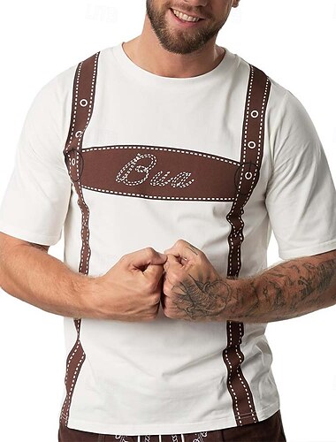  Oktoberfest Lederhosen-Print T-Shirt Bayerisch München Deutsch Grafik Für Herren Erwachsene Karneval Oktoberfestbier 3D-Druck Party Alltagstauglich