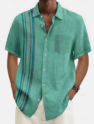  Per uomo Camicia Estiva Camicia casual Camicia da Spiaggia Camicia con Bottoni Blu Verde Manica Corta Motivo A righe Bavero Vacanza Camicia hawaiana Abbigliamento Poliestere Moda Casual Confortevole