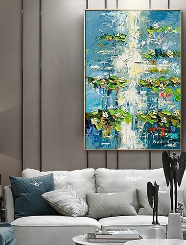  Peinture à l'huile faite à la main sur toile, décoration murale moderne abstraite, fleurs de nénuphar pour la décoration intérieure, peinture roulée sans cadre, non tendue