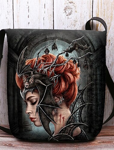  Sac bandoulière gothique pour femme de Sarah Richter, imprimé poupée effrayante ou sorcière, pour des fêtes costumées et des festivals effrayants.