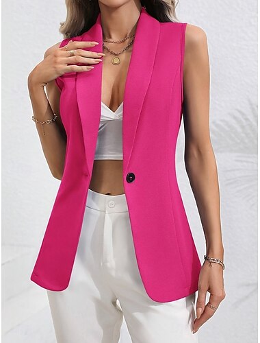  Per donna Gilet Blazer Confortevole Traspirante Tasca Stile retrò Moderno Semplice Formale Ufficio Streetwear Casuale Monopetto Regolare Collo ripiegato Vestibilità regolare Senza Maniche Capispalla