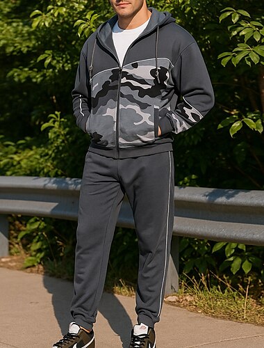  Per uomo Tuta da Ginnastica Pantaloni da Tuta Athleisure Manica Lunga Antivento Palestra Allenamento Corsa abbigliamento sportivo Abbigliamento sportivo Mimetico Verde militare Cachi Grigio
