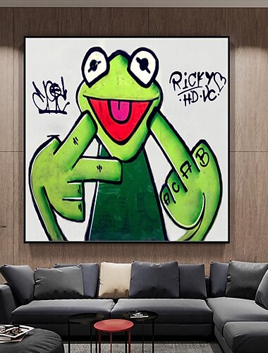  ミントゥラの手作りカエル油絵キャンバス壁アート装飾モダン抽象漫画の絵ホームデコレーションロールフレームレス未延伸絵画
