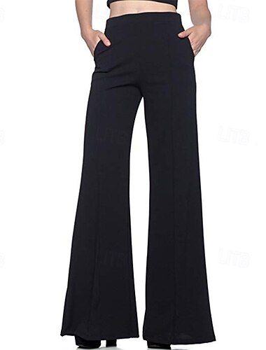  Women's Wide Leg Pants Trousers Palazzo Pants Fashion Streetwear Full Length High Waist Plain Elastic Waist Breathability Comfortable Street Daily Wear Going out Black White Red Navy Blue Summer