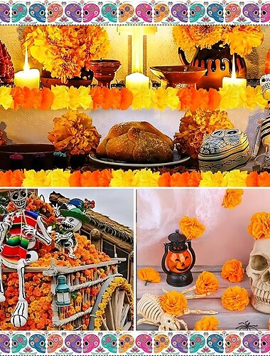  mexikansk dag för de döda dekoration halloween utomhus ringblomma blomma boll tygfält blomsnöre scenarrangemang atmosfär rekvisita