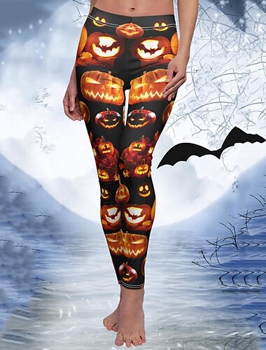  女性用 パンツ レギンス ストリートファッション カジュアル 全長 ハイウエストPantsHalloween カボチャ 弾性ウエスト プリント 通気性 快適 伸縮性あり バケーション ストリート デイリーウェア オレンジ 春 秋 レギュラー