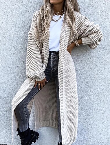  Per donna Felpa Cardigan Moda Tinta unica A Coste Scollo a V Bottoni Lavorato a maglia Manica Lunga Top lunghi Maglia All'aperto Quotidiano Albicocca Autunno