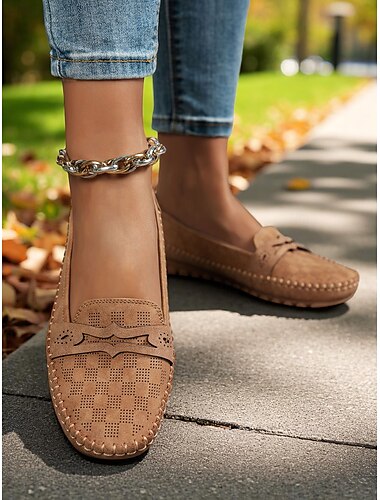  Geperforeerde mocassin-loafers voor dames – zachte, antislip, casual instappers voor woon-werkverkeer in de herfst, tuinpaden en dagelijkse boodschappen