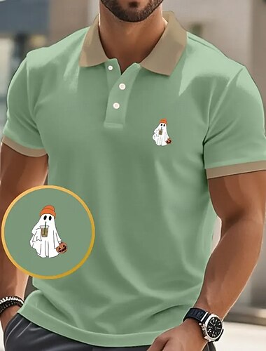  Halloween Homme Fantôme Polo Manche Courte Polos Chemises à Col Occasionnel Horreur Sombre Athleisure Tenue de fête Boutons Été Noir Rose Claire bleu marine