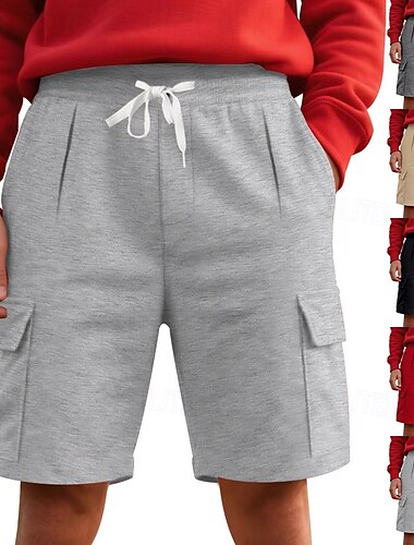  Herren Cargo-Shorts Sweat-Shorts Shorts Sommershorts Tasche Elastischer Bund Kordelzug Einfach Komfort Kurz Sport im Freien Täglich Ausgehen Mode Lässig Schwarz Rote Mikroelastisch
